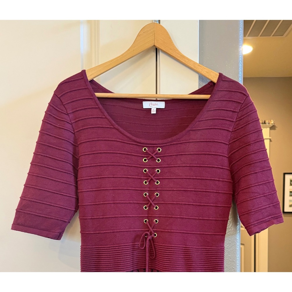 Candies Maroon/Black Juniors XL Y2K Fit and Flare Lace Up 3/4 Sleeve Knit Dress - Picture 5 of 7